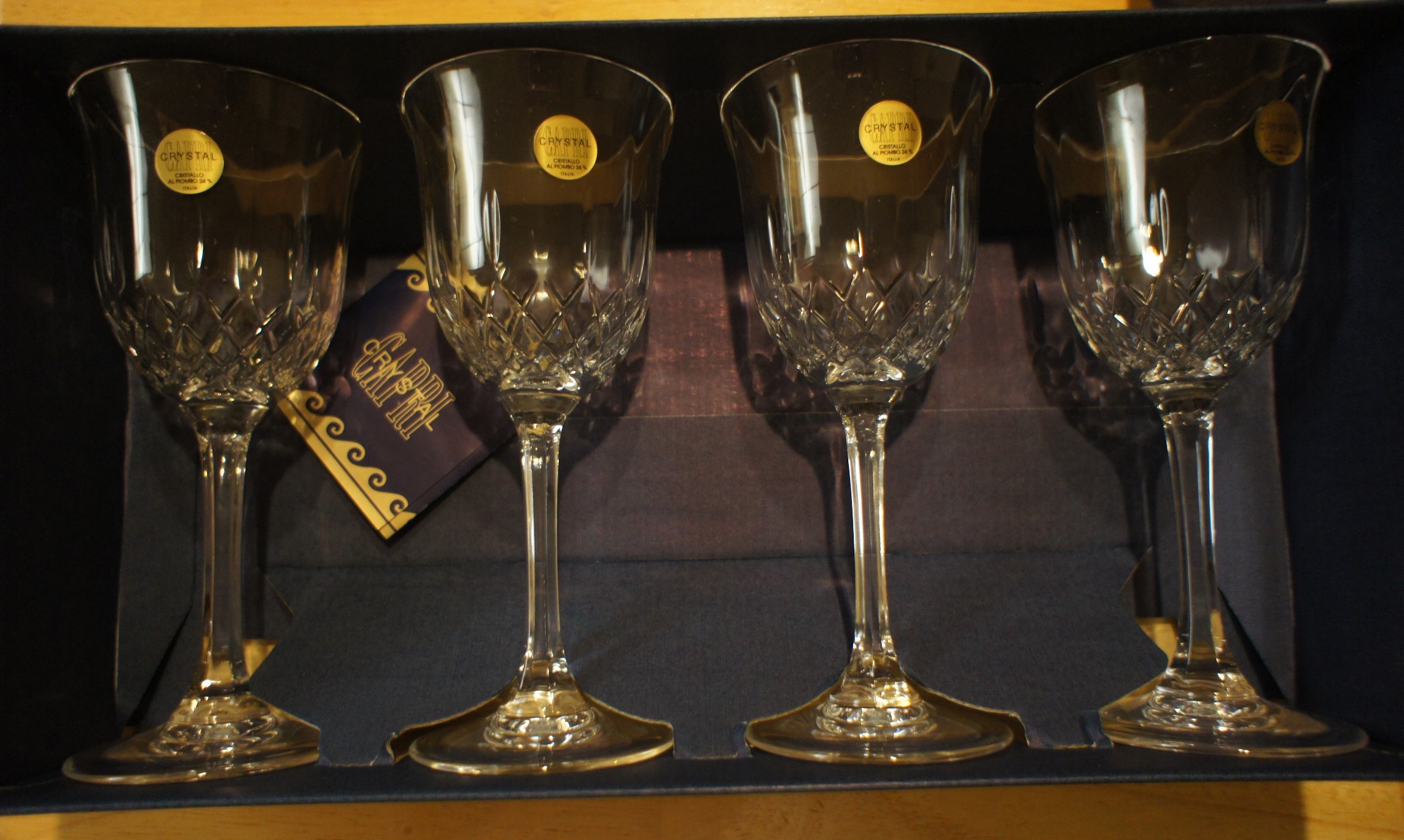 4 New Capri Crystal Concerto Al Piombo 24 Italia/Italian Wine Glasses